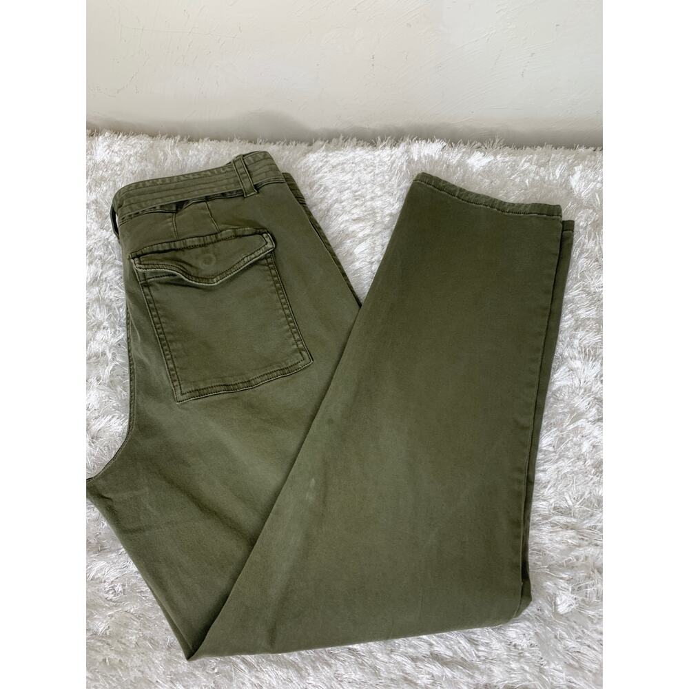 Ann Taylor Army Green Chinos Belted Sz 10 Stretch Cotton